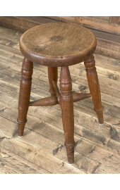 Lovely Quality 19th Century Solid Oak Circular Topped Low Bar Stool1