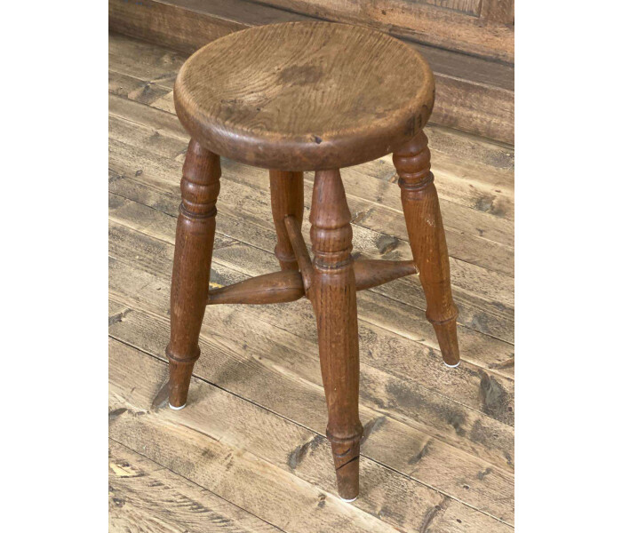 Lovely Quality 19th Century Solid Oak Circular Topped Low Bar Stool1